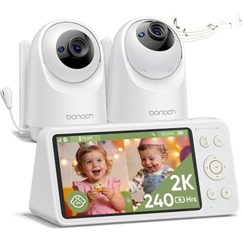 bonoch 2K 5.5" Baby Monitor with 2 Cameras, Split Screen Dual Video Monitor