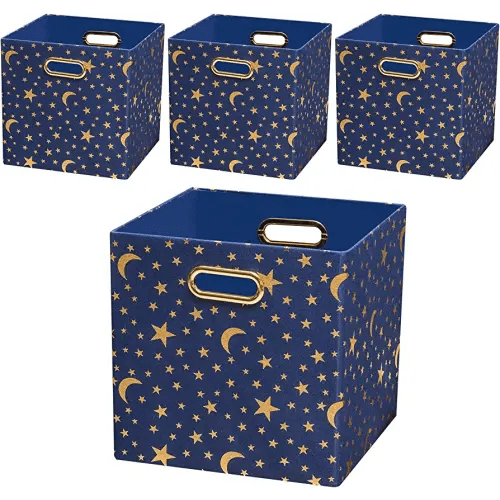 Storage Cubes,11×11×11 Storage Bins Boxes Baskets Containers for Nurseries,Kid's Toys (Set of 4, Stars)