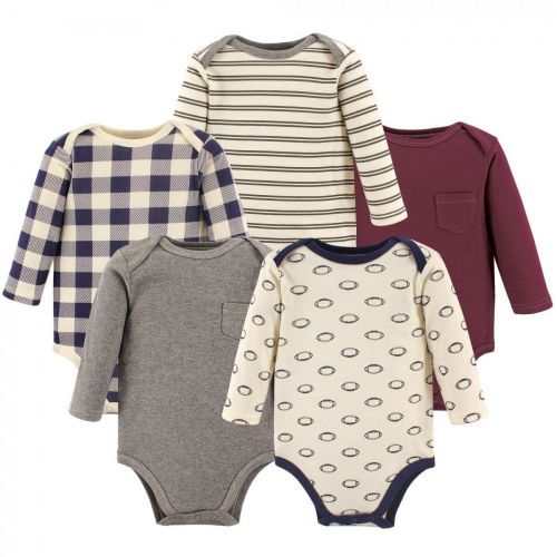 9-12 months Hudson Baby Cotton Long-Sleeve Bodysuits, 5-Pack,