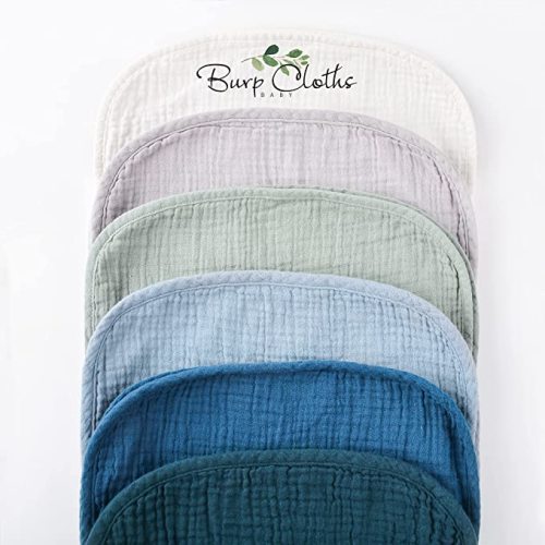 Konssy Muslin Baby Burp Cloths Sets for Unisex- 6 Pack Large 100% Cotton Burping Clothes for Newborn，Baby Girls and Boys - Blue Color