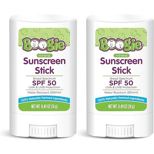 Boogie - Protector solar mineral para bebé, protector solar mineral SPF 50, protector solar de tamaño de viaje para niños, apto para FSA/HSA, óxido de zinc, resistente al agua, vegano, sin fragancia,