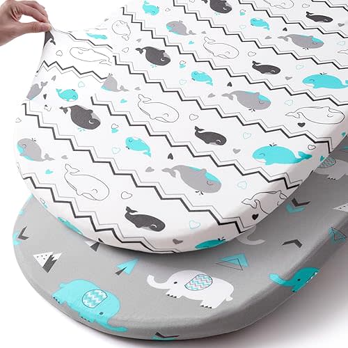 BROLEX Bassinet Sheet Set 2 Pack Ultra Soft Elephant Whale