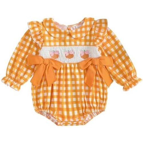 Baby Girl Christmas Outfit Peter Pan Collar Plaid Romper Newborn Thanksgiving Outfits Infant Halloween Clothes