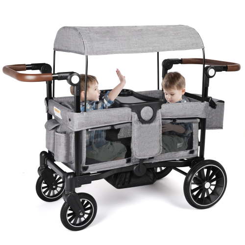 AILEEKISS Wagon Stroller for 2 Toddler 6 Months+, Collapsible Stroller Wagon with Canopy, Grey