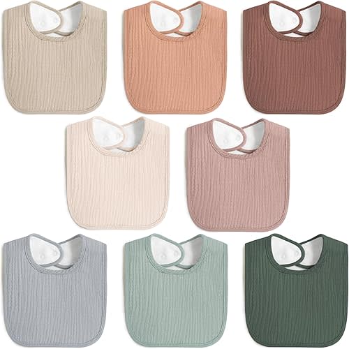 8 Pack Baby Muslin Bibs 100% Cotton Bibs for Boys Girls,Soft and Absorbent Bib Set for Feeding and Drooling