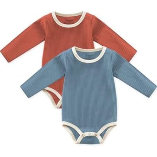 Baby Girls Boys Long Sleeve Bodysuits, Organic Cotton Waffle Gender Neutral Romper 2 Packs(0-24 Months)