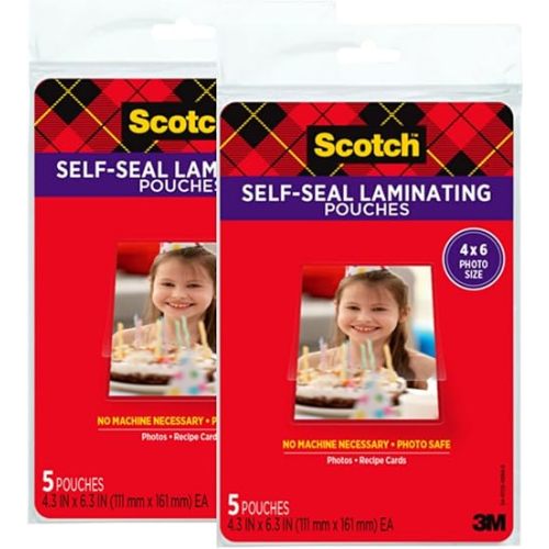 Scotch(R) Self-Sealing Laminating Pouches, Gloss Finish, 4 x 6 Inches (PL900G) (Pack of 2)