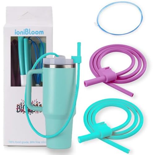 Flexible & Easy Sip: Extendable Reusable Silicone Straws - Innovative 35" Design, Fits 40 & 30 oz Tumblers, Soft and Safe Accessories for Stanley Tumbler(Blue Combination)