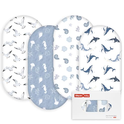 Gllquen Baby Bassinet Sheets 4 Pack, Breathable Cozy Fitted Mattress Sheet | 32"x16" Soft Baby Sheets for Boys Girls, Compatible with Halo, Snoo, Uppababy, Universal fitted,Baby Gift,