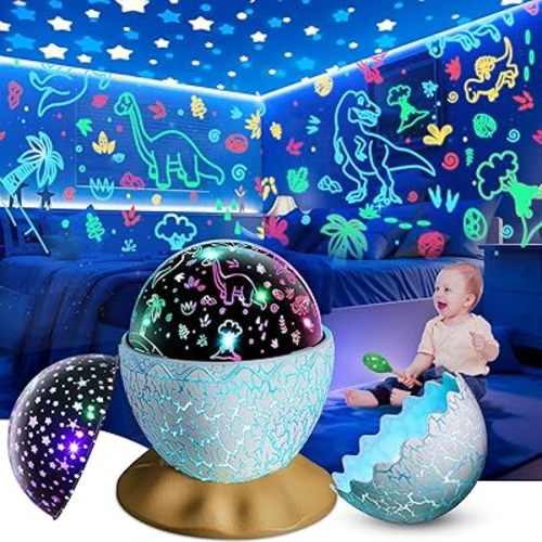 Dinosaur Egg Night Light Toys 2-in-1 Dino & Star Projector for Kids 3-5 6 7 8 9 10 Year Old Boy Girls Nights Lights Lamp Boys Birthday Gifts for Kid Age 3-12