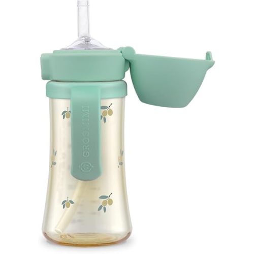 GROSMIMI Flip Top Spill Proof Sippy Cup, PPSU, BPA Free, 10 oz, Stage 2 Straw for Toddlers (Olive)
