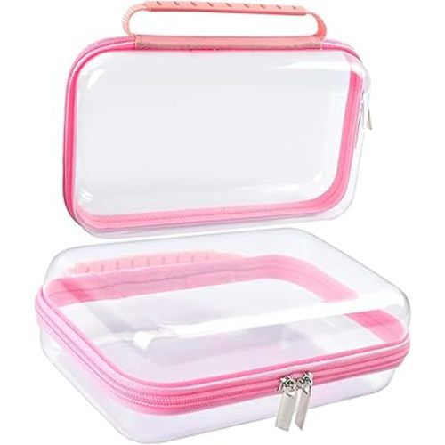 SameTech Zippered Hard Pouch, 2pcs Clear Plastic Storage Box Containers Small Toiletry Bag, Clear Hard Zipper Case for Small Items, Toys, Building Blocks, Puzzles, Cosmetics, Stationery Accessories