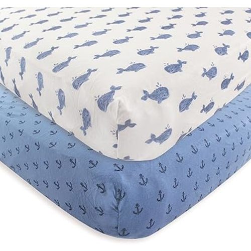 Hudson Baby Unisex Baby Cotton Fitted Crib Sheet, Whale, One Size