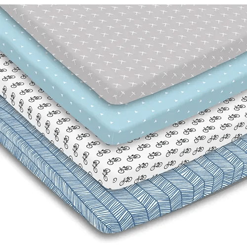 Pack n Play Sheets – Pack and Play Sheets 4 Pack – 100% Super Soft Jersey Knit Cotton Playard Mattress Sheets – Portable Playpen Sheet – Fitted Play Yard Mini Crib Sheet For Boy & Girl (24 x 38 x 5)