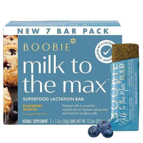Boobie Bar Superfood Blueberry Muffin Lactation Bar for Breastfeeding Moms to Increase Milk Supply | #1 Selling Lactation Snack Bars | Vegan, Fenugreek-Free, Gluten-Free, Dairy-Free (7 Bars)