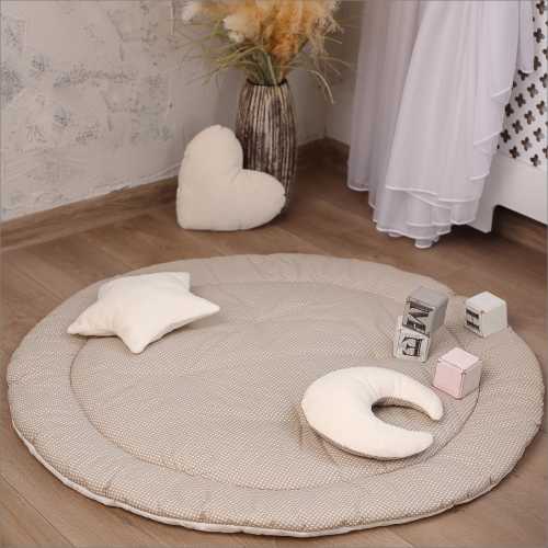 Round baby playmat, Tummy time playmat, Gender neutral, softly padded beige playmat, Perfect boy or girl baby shower gift