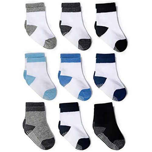 Zaples Grip Crew Socks with Non Slip/Anti Skid Soles for Baby Infants Toddlers Kids Boys Girls