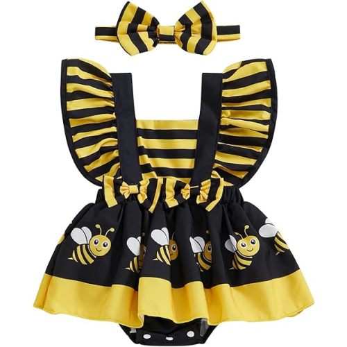 Newborn Baby Girl Summer Clothes Ruffle Fly Sleeve Romper Dress Onesie with Headband Toddler Infant Outfit