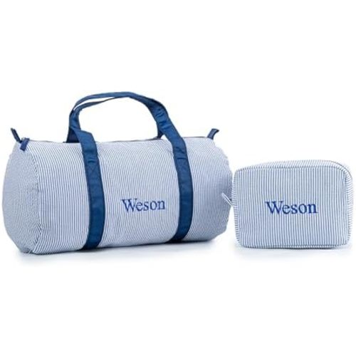 MT WORLD Personalized Kids Duffle Bag,Seersucker Travel Bag & Cosmetic Bag,Toddler Dance Bag, Seersucker Weekender Bag,Small Personal Items Bags