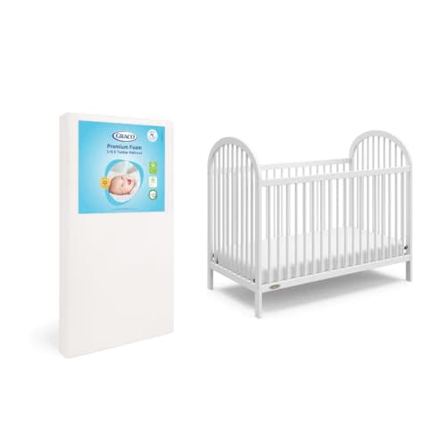 Graco Olivia Convertible Crib and Graco Premium Crib Mattress Bundle, White | GREENGUARD Gold Certified, Includes Graco Crib Mattress, Baby Crib Converts to Toddler Bed & Daybed, 4 Mattress Heights
