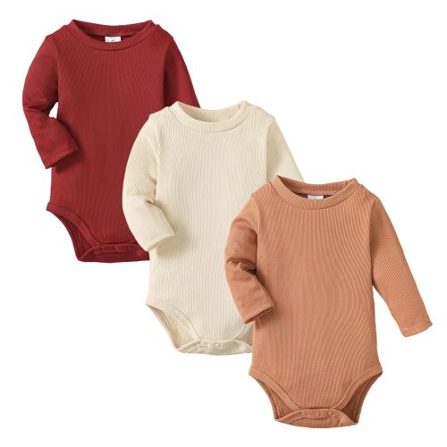OPAWO Long Sleeve Onsies for Baby Girls' Bodysuits Newborn 3 Pack Infant Ribbed Fall Baby Girl Romper Undershirt