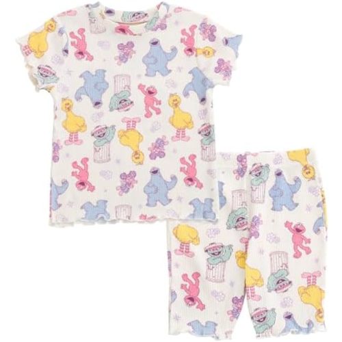 Sesame Street Ribbed T-Shirt and Shorts Outfit Set Newborn to Little Kid Sizes (0-3 Months - 5)