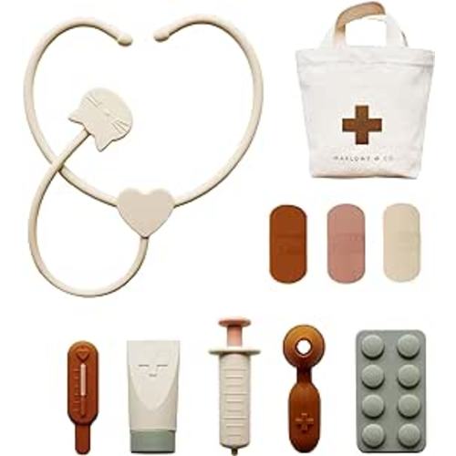 Marlowe & Co Silicone Pretend Play Doctor Kit for Toddlers and Children, Pretend Play Doctor and Vet Kit for Toddlers 3-5, 10 Piece Neutral Toy Medical Kit with Storage Bag (Sand Multi Mix) : Toys & Games