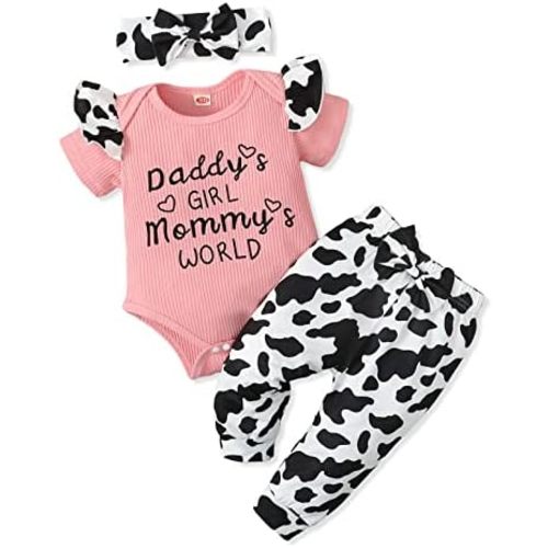 AMAWMW Baby Girl Clothes Set Daddys Little Girl Ruffle Romper Top Camouflage Pants Newborn Infant Baby Girl Outfit