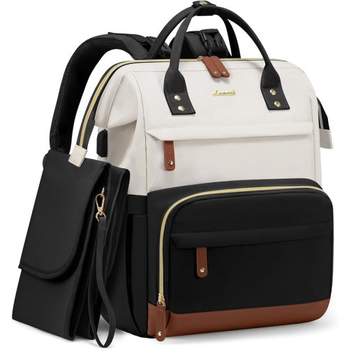LOVEVOOK Diaper Bag Backpack, Baby Bag with Changing Station, Large Diaper Backpack for Mom Dads, Waterproof Mommy Bag for Boy and Girl, Travel Essential Baby Shower, Black-Beige