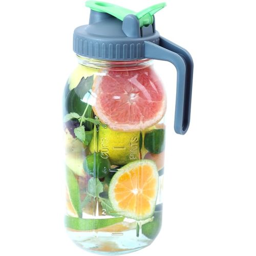 Glass Mason Jar Pitcher 64 Oz (2 Quart) Wide Mouth Jar Pitcher With Pour Spout Water Carafe Half Gallon Jug For Cold Brew Coffee Sun Tea Breast Milk Fridge Drinking Lemonade Airtight & Leakproof