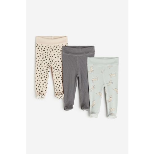 3-pack Cotton Leggings - Light green/leopards, Size: NB