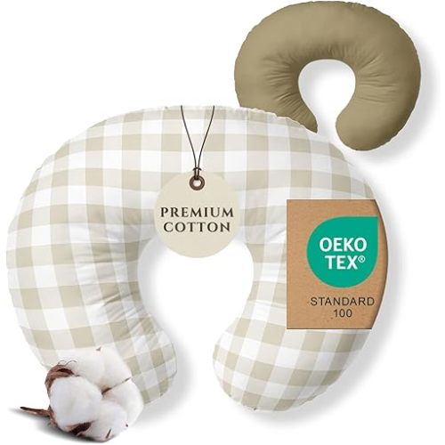 1-Pack Premium Nursing Pillow Cover Breastfeeding Pillow Cover (Gingham Khaki)