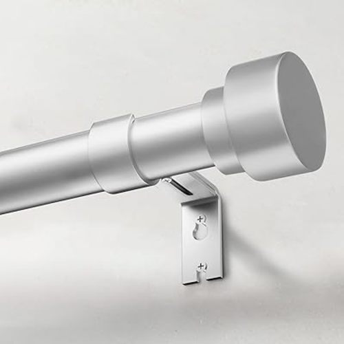 Heavy Duty Curtain Rods for Windows 66 to 120 Inch, 1 Inch Silver Window Curtain Rod for Bedroom, Living Room, Outdoor, Adjustable Easy Install Long Modern Curtain Rods(A1,Silver,30"-120")