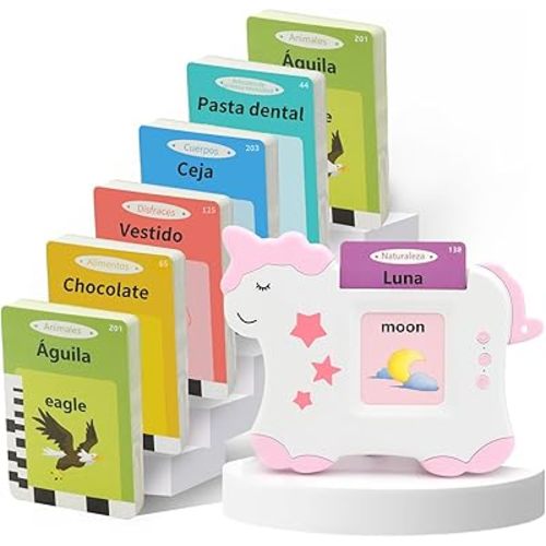 Talking Flash Cards for Toddlers with 510 Sight Words Bilingual - Educational Learning Toys, Sensory Toys for Kids with Autism, Speech Therapy, Montessori Toys for Boys and Girls, Pink Unicorn