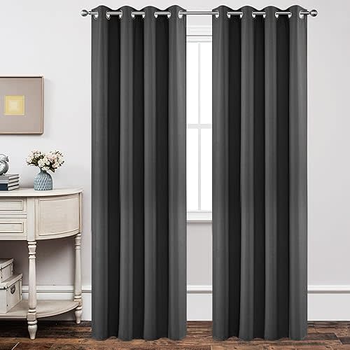 Joydeco Extra Long Curtains, Blackout Curtains 108 Inches Long 2 Panels Set, 108 Inch Curtains, Room Darkening Grommet Darpes for Living Room Bedroom Window (W52 x L108 Inch, Dark Grey)