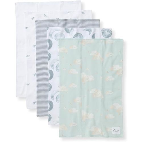 Burt's Bees Baby Infant Burp Cloths, 100% Organic Cotton Extra Absorbent Soft Fabric Drool Cloths, 5-Pack Newborn Must-Have Essential Large Burping Cloths, One Size 17 x 11.75 Inches