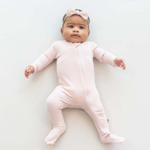 Ribbed Zipper Footie in Blush | Footie Pajamas | Kyte Baby