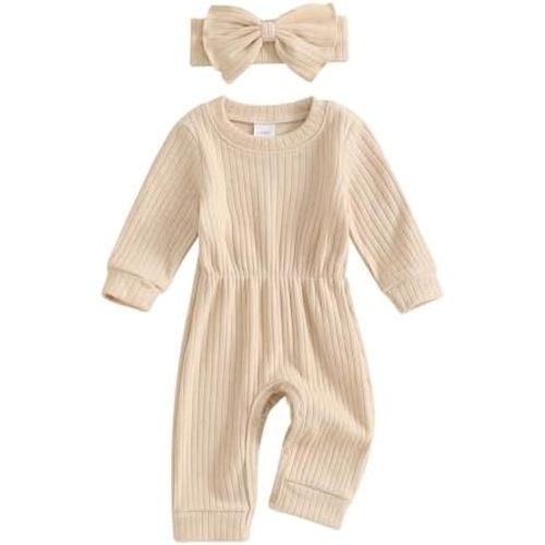 Newborn Baby Girl Coming Home Outfit Fall Winter Knit Long Sleeve Sweater Romper Jumper with Bow Headband