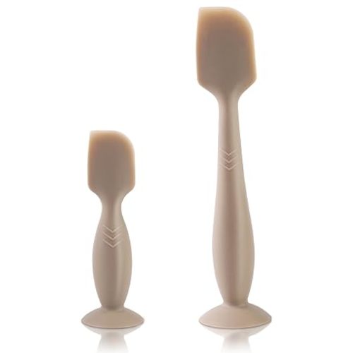 Diaper Cream Spatula, 2 Pack Butt Spatula Baby, Full-Size + Mini Silicone Diaper Cream Applicator for Babies, Newborn Baby Necessities (Brown)