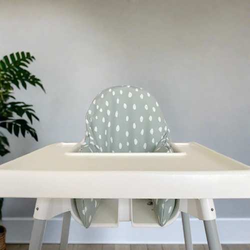 Spotty Sage IKEA Highchair Cushion Cover - Washable and wipeable 100% Polyester, White Spots on Green Print for the IKEA Antilop High Chair