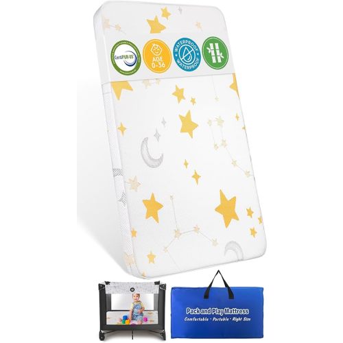 Pack and Play Mattress, 38x26x1.5 Pack N Play Mattresses with Ultra Soft Breathable Cover, High Density Foam, Playpen Mattress, Pack and Play Mattress Pad for Baby Toddlers, Portable & Washable