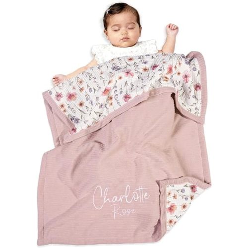 Personalized Baby Blanket with Name – Custom Knit Blanket, 27x40in Floral Embroidered Nursery Blanket for Girls – Customized Baby Blanket, Soft Newborn Gift & Custom Baby Gifts (Baby Pink)