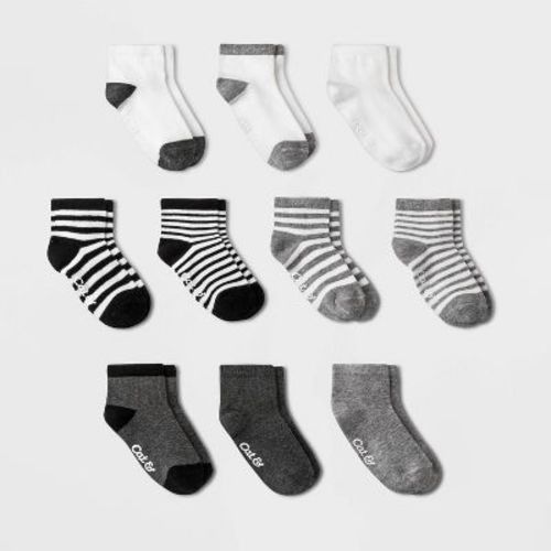 Toddler Boys' 10pk Ankle Socks - Cat & Jack™ Black/gray 2t-3t