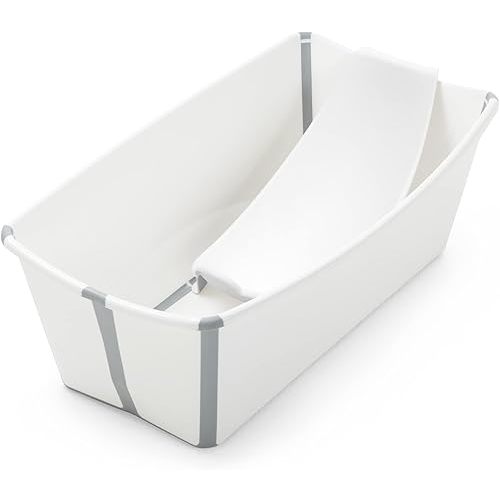 Stokke Flexi Bath Bundle, White - Foldable Baby Bathtub + Newborn Support - Durable & Easy to Store - Convenient to Use at Home or Traveling - Best for Newborns & Babies Up to 48 Months