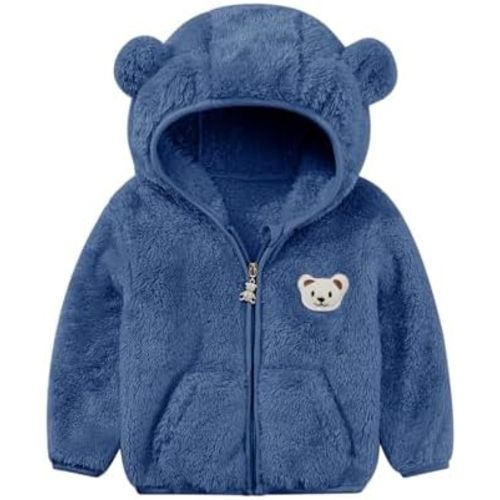 Baby Boys Girls Fleece Jackets Zip Up Hoodies Cute Bear Coats Fall Winter Fuzzy Jacket Newborn Boys Girls Outwear