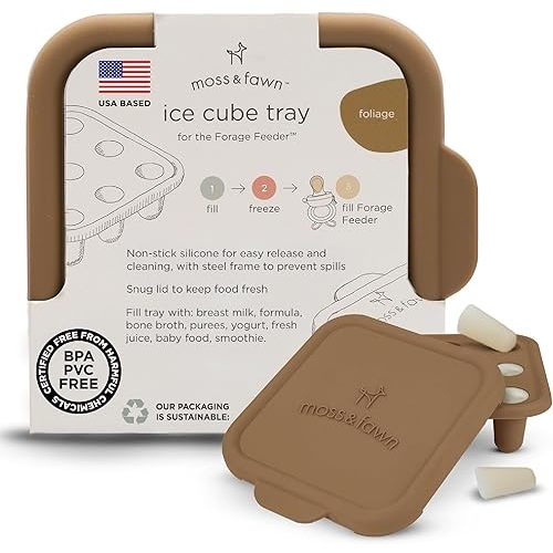 Moss and Fawn Ice Cube Tray - Forage Feeder Freezer & Teething Popsicle Mold for Breast Milk, Formula, Bone Broth, Purees, & Baby Food - BPA, Lead, & PVC-Free - Foliage