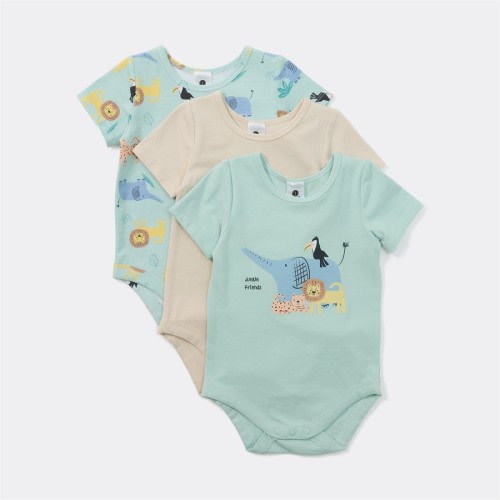 Dymples Baby Stretch Bodysuit 3 Pack - Light Green & Brown