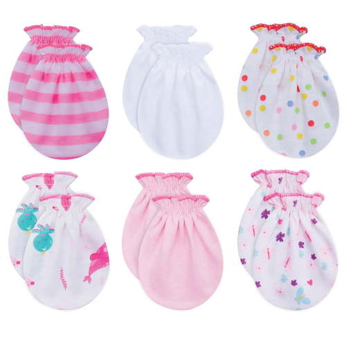 RATIVE Baby Mittens Gloves No Scratch Organic Cotton for Newborn 0-6 Months Baby Essentials Must Haves for Boys Girls (6 Pairs/g46)