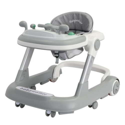 Ubravoo 2 in 1 Baby Walker, Adjustable with Removable Trays, Foldable for 6-18 Months (Gray)