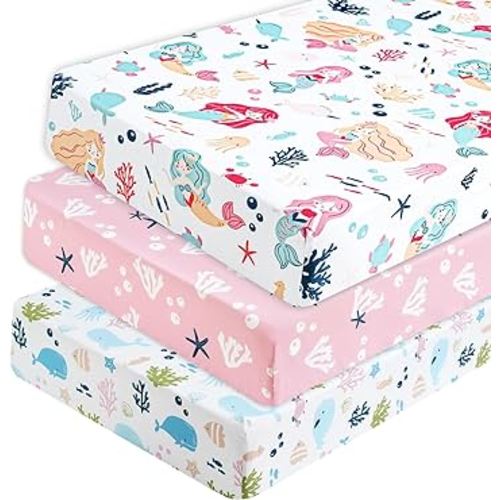 PHF 3 Pack Soft Mermaid Crib Sheets Fitted, Silky Comfy Breathable Baby Sheets for Boys Girls Neutral, 28x52 Inches Fits Standard Crib and Toddler Mattresses, Mermaid